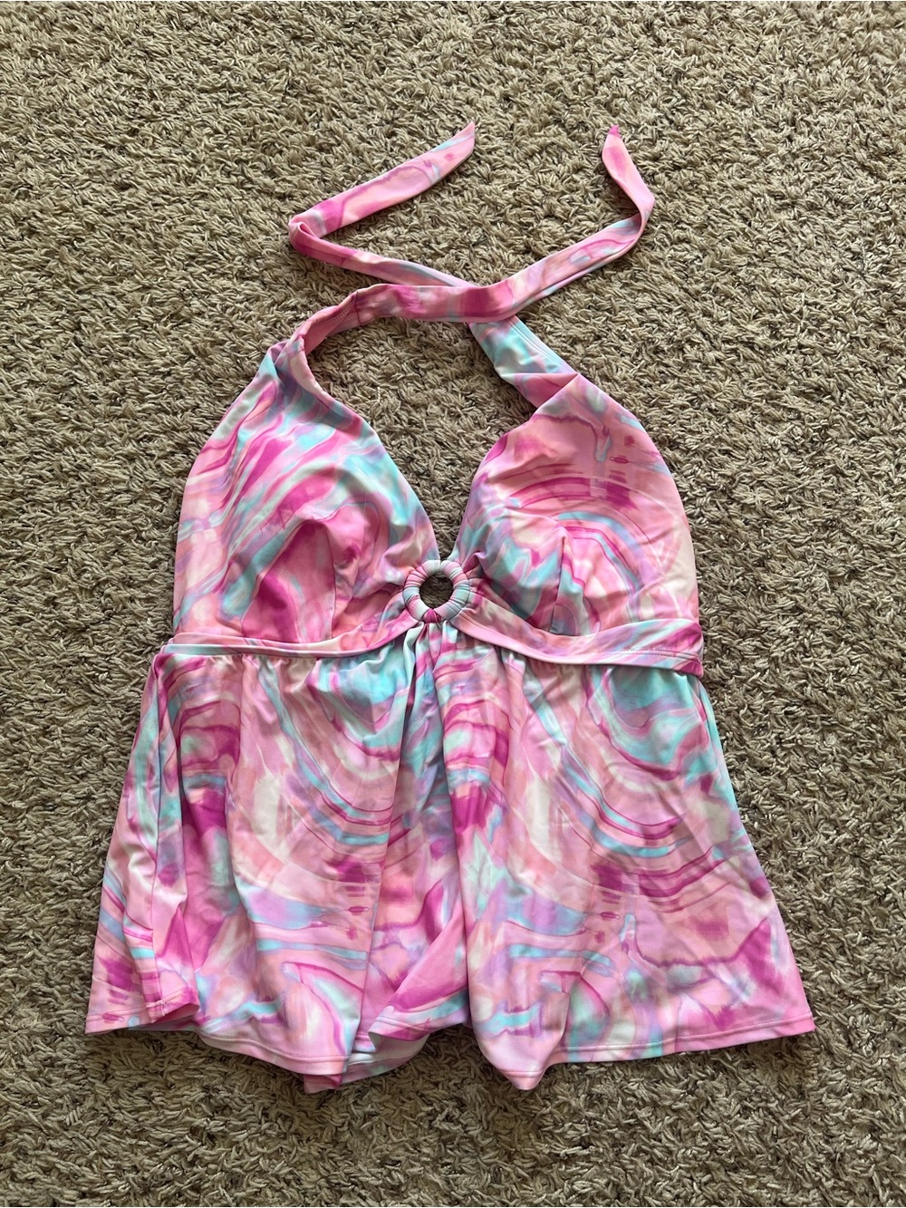 Pink Marble Halter Swim Top